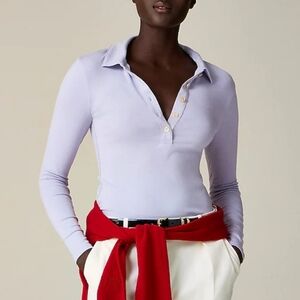 J.Crew Refined rib long-sleeve polo shirt In Fosty Blue